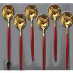 Red+Gold Fancy 6 Piece Soup Spoon Set