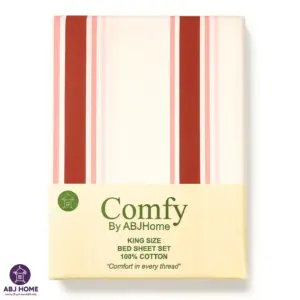 Sunset Stripe King Size Bed Sheet Set with coral and cream stripes made from 100% premium cotton including fitted bedsheet and pillow covers