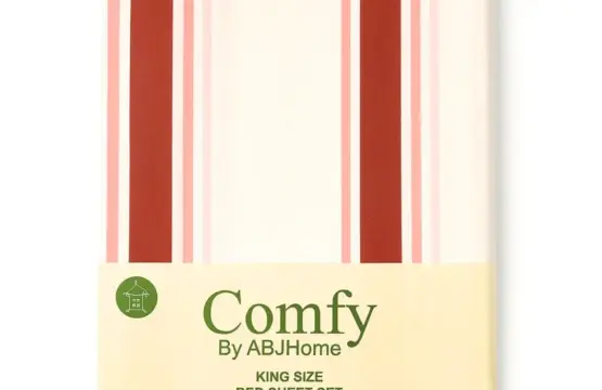 Sunset Stripe King Size Bed Sheet Set with coral and cream stripes made from 100% premium cotton including fitted bedsheet and pillow covers