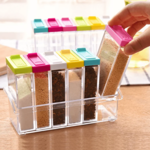Transparent Spice Jar Colorful Lid Seasoning Box Set of 6pcs