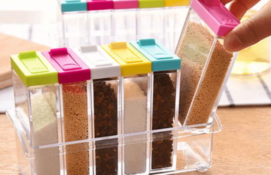 Transparent Spice Jar Colorful Lid Seasoning Box Set of 6pcs