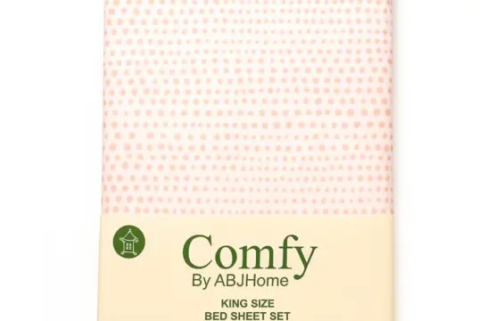 Blush Dots Cotton King Size Bedsheet by ABJ Home Comfy collection in white with coral pink polka dot pattern, 100% cotton bed sheet set