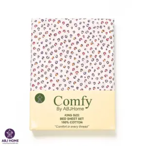 Comfy by ABJ Home Blush Safari King Size Bed Sheet Set, 100% cotton bedding with pink leopard print pattern on cream background