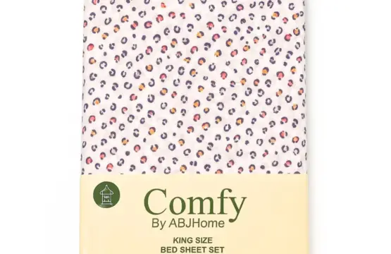Comfy by ABJ Home Blush Safari King Size Bed Sheet Set, 100% cotton bedding with pink leopard print pattern on cream background