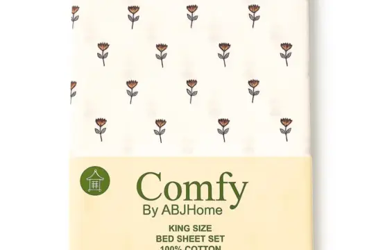 Meadow Whisper cotton bedsheet king size set with floral pattern by Comfy ABJ Home