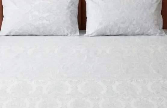 Cloud White Cotton Bedsheet paisley pattern detail - soft 100% cotton fabric texture