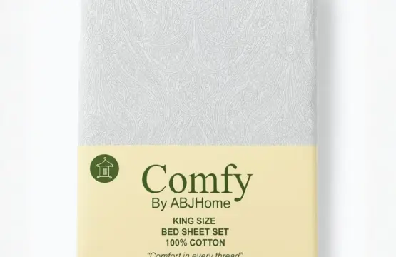 Cloud White King Size Cotton Bedsheet Set package with paisley pattern by ABJ Home Comfy collection