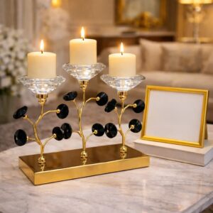 3 Piece Elegant Hammered Metal & Gold Votive Candle Stand Set