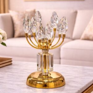 Artisanal Metal Floral Table Motif with Integrated Bud Vase