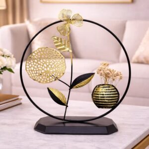 Artisanal Metal Floral Table Motif with Integrated Bud Vase