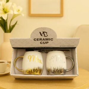 Ceramic Couple Mugs - Mr. & Mrs. Gold Handle