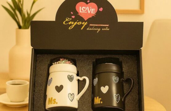 Couple Mugs Gift Set Mr & Ms Hearts Design
