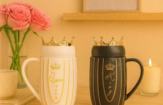 Couple Mugs with Crowns King & Queen Set