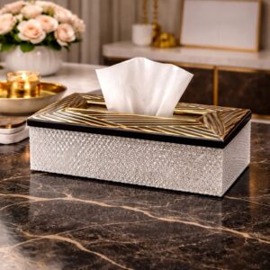 Geo-Artisan Crystal & Gold Wooden Tissue Box