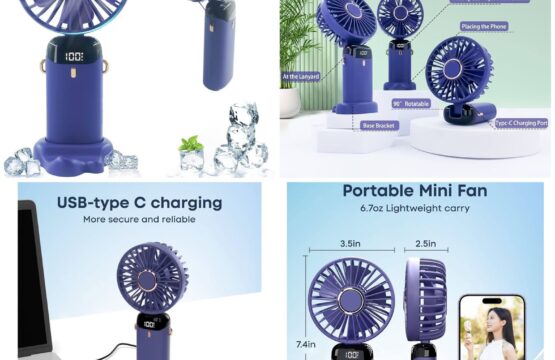 Digital Foldable 5 Speed Rechargeable Fan Phone Stand With Display Screen