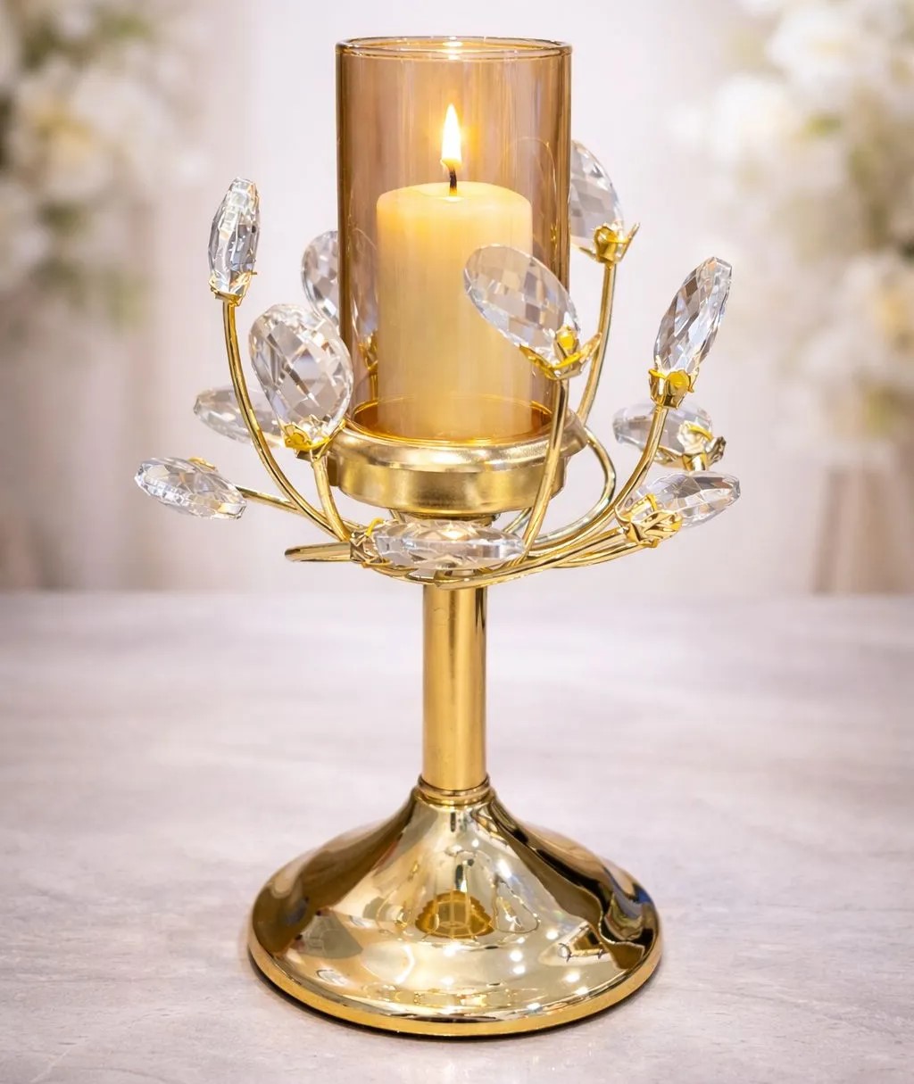 Metal Crystal Glass Candle Stand