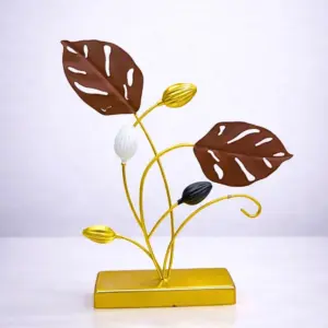 Modern Metallic Leaf & Bud Decorative Table Motif