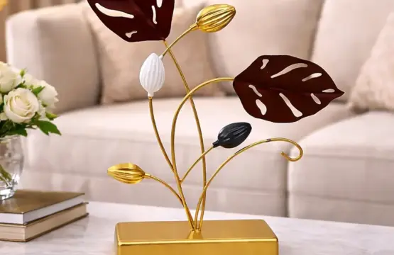 Modern Metallic Leaf & Bud Decorative Table Motif - Image 2