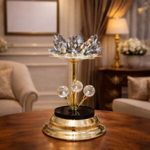 Premium Metal Crystal Lotus Pillar Candle Stand