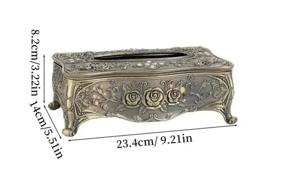 Royal Antique Metal Tissue Box – Vintage Floral Centerpiece - Image 5