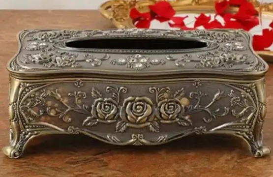 Royal Antique Metal Tissue Box – Vintage Floral Centerpiece - Image 2