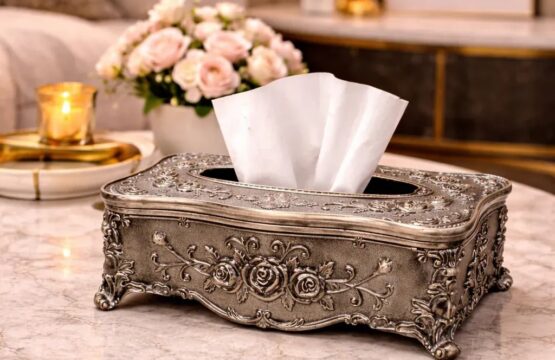 Royal Antique Metal Tissue Box – Vintage Floral Centerpiece