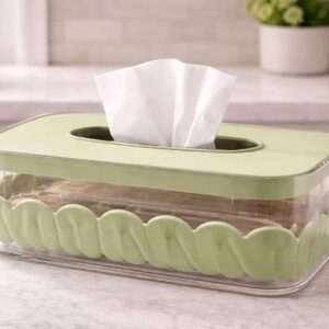 Tissue Box Holder with Sage Green Lid & Scalloped Detail
