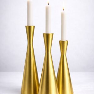3 Piece Antique Gold Metal Taper Candle Stand Set