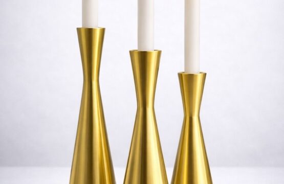 3 Piece Antique Gold Metal Taper Candle Stand Set