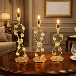 3 Piece Elegant Floral Metal Candle Stand Set