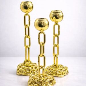 3 Piece Industrial Gold Chain Metal Candle Stand Set