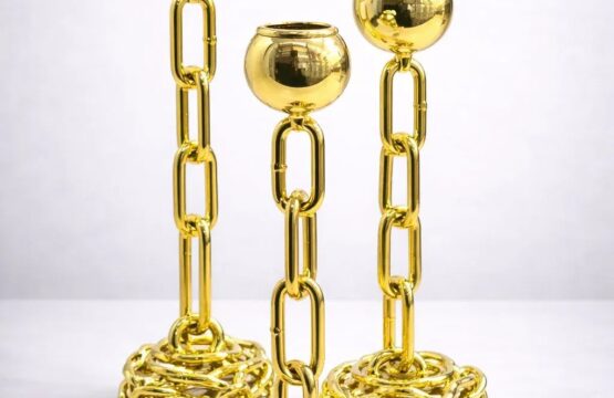 3 Piece Industrial Gold Chain Metal Candle Stand Set