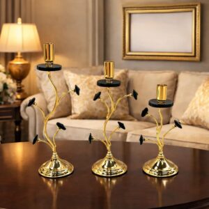 3 Piece Modern Branch Gold Metal Candle Stand Set