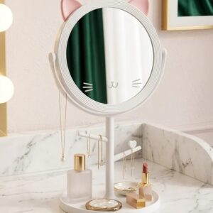 Adorable Cat-Shaped 360° Rotating Tabletop Makeup Mirror