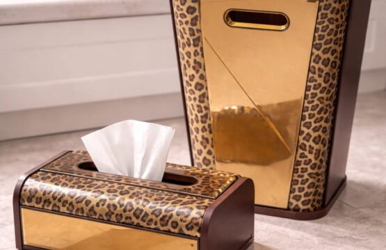 Crystal Luxe Wooden Dustbin & Tissue Box Set - Image 2
