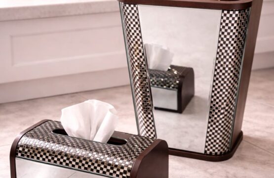 Crystal Luxe Wooden Dustbin & Tissue Box Set - Image 3