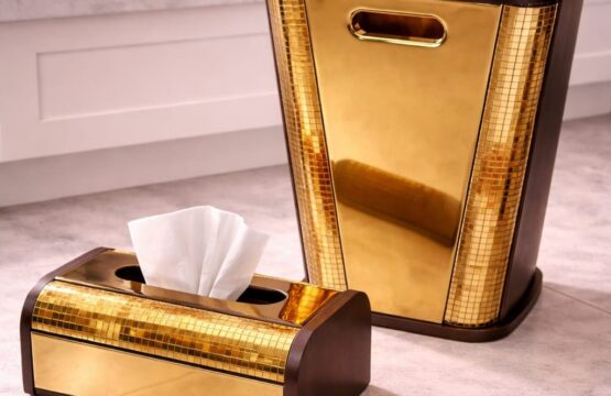 Crystal Luxe Wooden Dustbin & Tissue Box Set - Image 4