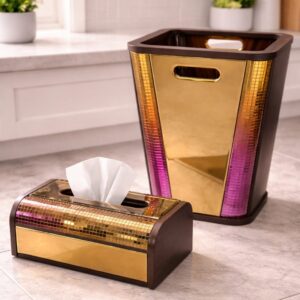 Crystal Luxe Wooden Dustbin & Tissue Box Set