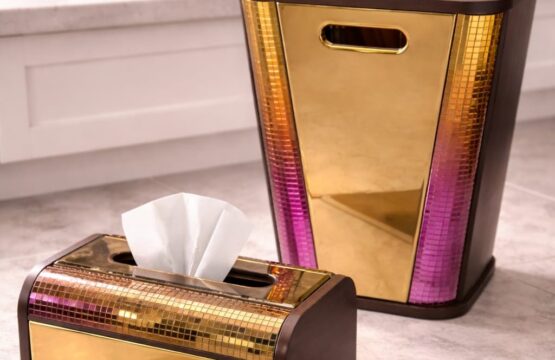 Crystal Luxe Wooden Dustbin & Tissue Box Set