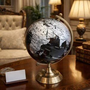 The Royal World Explorer: Black & Silver Desktop Globe (26 X 22CM)