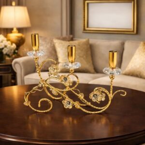 Floral Gold & Crystal Curved 3 Cup Candle Stand