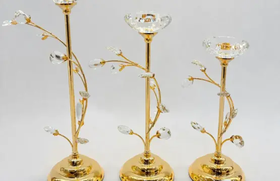 Floral Vine Crystal Candle Stand – 3 Piece Luxury Set - Image 2