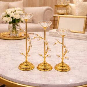 Floral Vine Crystal Candle Stand – 3 Piece Luxury Set