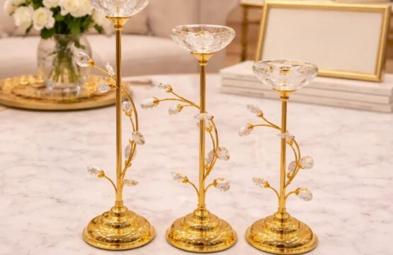 Floral Vine Crystal Candle Stand – 3 Piece Luxury Set