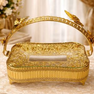 Gold Decorative Tray With Floral Metal Frame