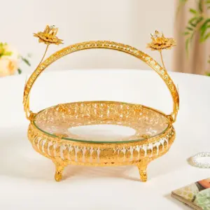 Gold Decorative Tray With Floral Metal Frame