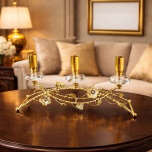Horizontal Floral Gold & Crystal 3 Cup Candle Stand