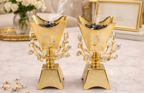 Luxury Crystal-Accented Metal Incense Burner