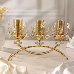 Luxury Crystal Gold Triple Candle Holder