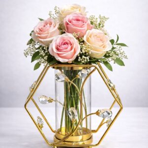 Luxury Gold Crystal Flower Vase Metal Frame